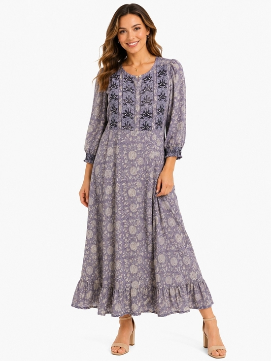 Marea By Liz Joy Dresses & Skirts - Marea Boho Floral Maxi Dress with Smocked Sleeves Pockets XS Cotton